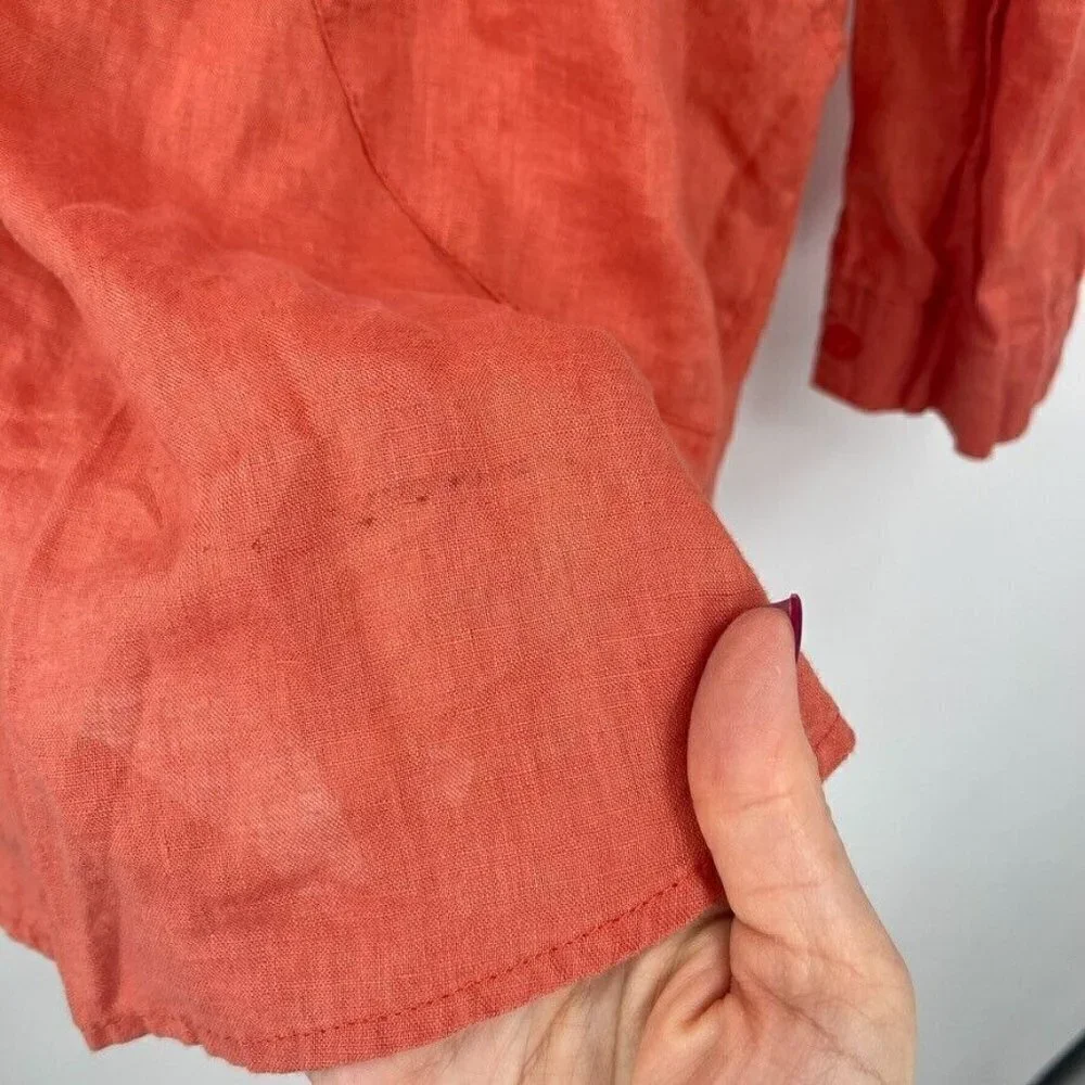 ForCynthia Womens Cover Up Small Salmon Pink V Neck Linen Casual Beachwear Knit